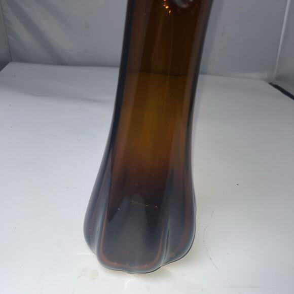 Vintage MCM 5 Finger Swung Vase 12” Amber Brown Root Beer - Picture 3 of 7